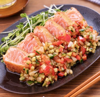 サーモンのレアカツ